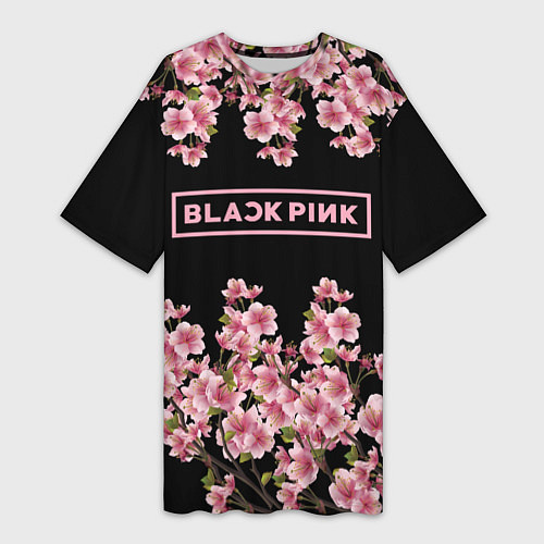 Женская длинная футболка Black Pink: Delicate Sakura / 3D-принт – фото 1