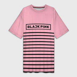 Женская длинная футболка Black Pink: Black Stripes