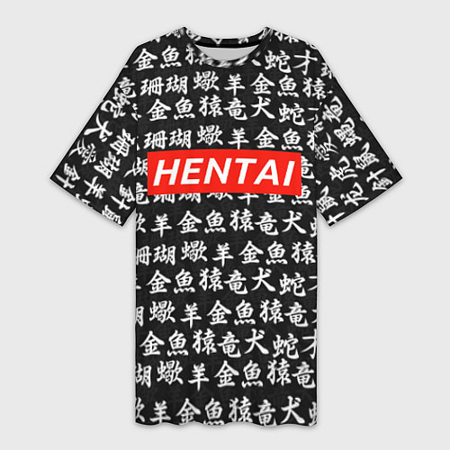 Женская длинная футболка Hentai Hieroglyphs / 3D-принт – фото 1