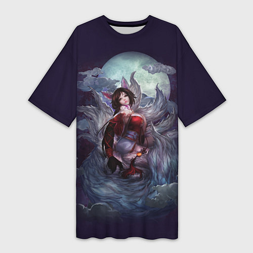 Женская длинная футболка Ahri the Nine-Tailed Fox / 3D-принт – фото 1