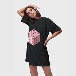 Футболка женская длинная Black Pink Cube, цвет: 3D-принт — фото 2