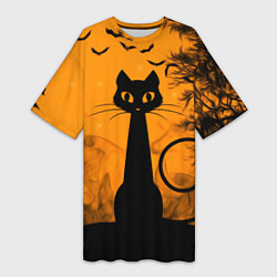 Женская длинная футболка Halloween Cat