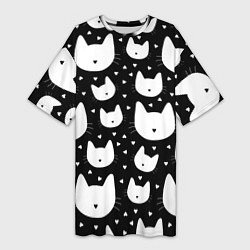 Футболка женская длинная Love Cats Pattern, цвет: 3D-принт