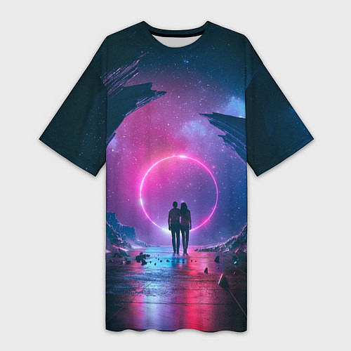 Женская длинная футболка Любовь в космосе / 3D-принт – фото 1