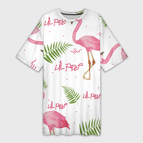 Женская длинная футболка Lil Peep: Pink Flamingo / 3D-принт – фото 1