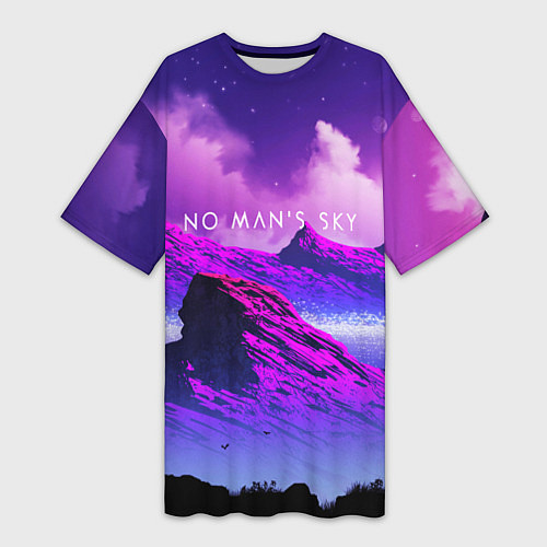 Женская длинная футболка No Man's Sky: Neon Mountains / 3D-принт – фото 1