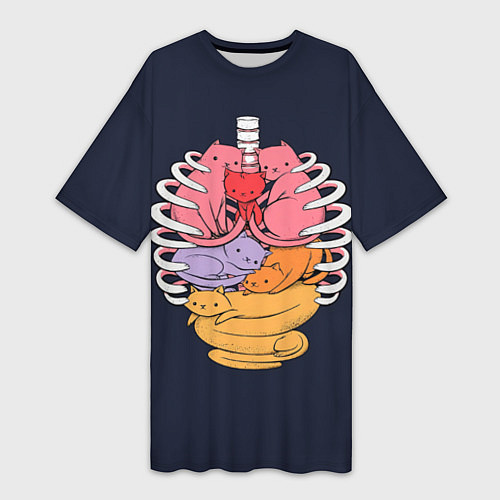 Женская длинная футболка Внутри меня котики / 3D-принт – фото 1