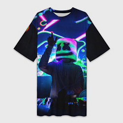 Женская длинная футболка Marshmello: Neon DJ