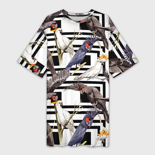 Женская длинная футболка Попугаи Какаду / 3D-принт – фото 1