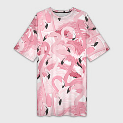 Футболка женская длинная Розовый фламинго, цвет: 3D-принт