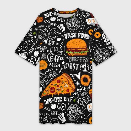 Женская длинная футболка Fast Food / 3D-принт – фото 1
