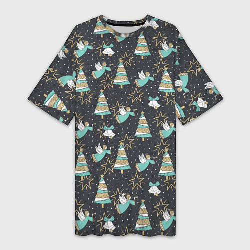 Женская длинная футболка Рождественские ангелы / 3D-принт – фото 1