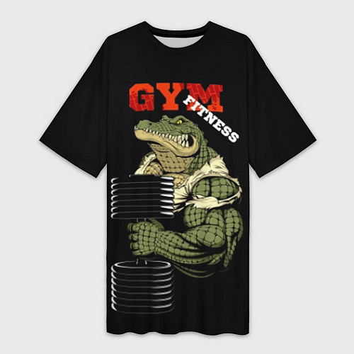 Женская длинная футболка GYM fitness crocodile / 3D-принт – фото 1