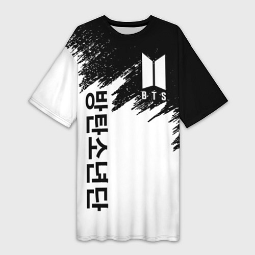 Женская длинная футболка BTS: White & Black / 3D-принт – фото 1