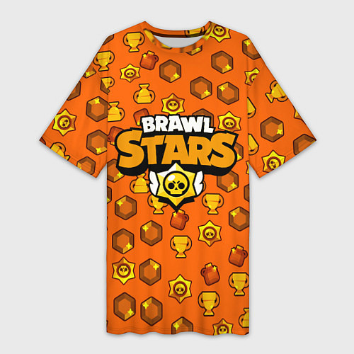 Женская длинная футболка Brawl Stars: Orange Team / 3D-принт – фото 1