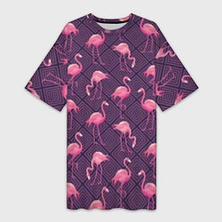 Женская длинная футболка Фиолетовые фламинго