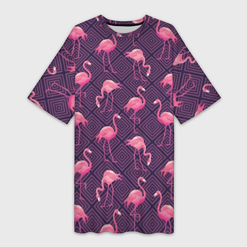 Женская длинная футболка Фиолетовые фламинго / 3D-принт – фото 1