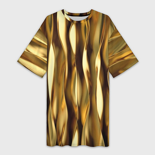 Женская длинная футболка Золотые вертикальные волны / 3D-принт – фото 1