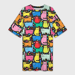 Женская длинная футболка Разноцветные котики