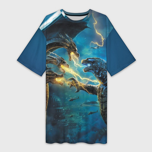 Женская длинная футболка Godzilla Rage / 3D-принт – фото 1