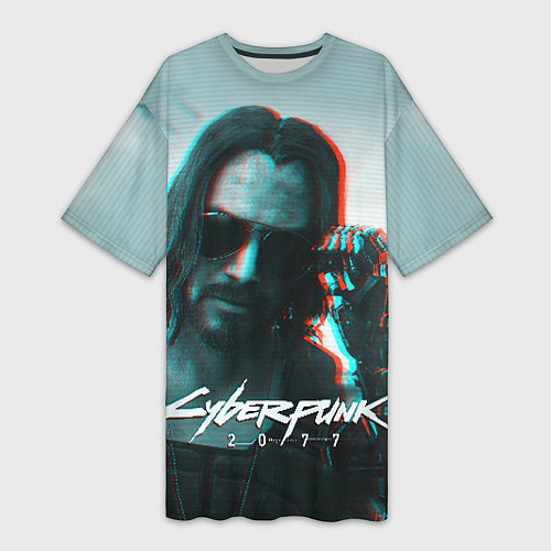 Женская длинная футболка Cyberpunk 2077: Keanu Reeves / 3D-принт – фото 1