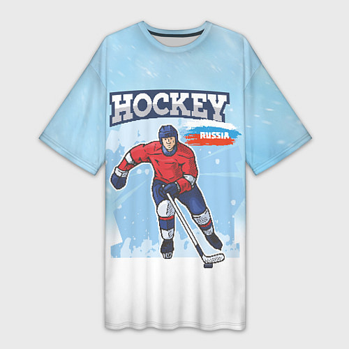 Женская длинная футболка Хоккей Russia / 3D-принт – фото 1