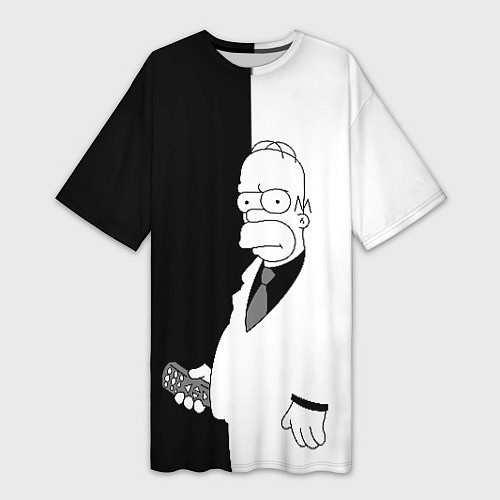 Женская длинная футболка Гомер Симпсон - в смокинге - black and white / 3D-принт – фото 1