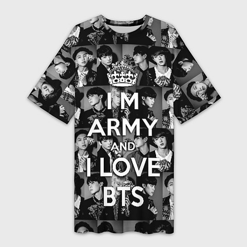 Женская длинная футболка I am army and I lover BTS / 3D-принт – фото 1