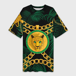 Женская длинная футболка Золотой леопард и цепь