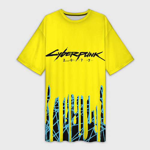 Женская длинная футболка Cyberpunk 2077: Yellow Style / 3D-принт – фото 1