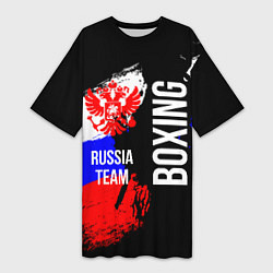 Футболка женская длинная Boxing Russia Team и герб РФ, цвет: 3D-принт