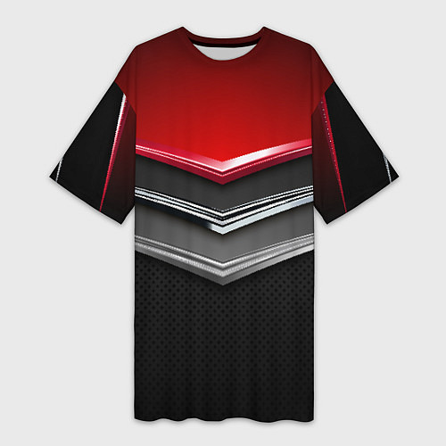 Женская длинная футболка Металлические уголки-стрелки серебристые с красной / 3D-принт – фото 1