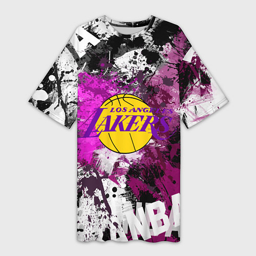 Женская длинная футболка Лос-Анджелес Лейкерс, Los Angeles Lakers / 3D-принт – фото 1