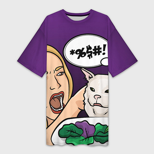 Женская длинная футболка Woman yelling at a cat / 3D-принт – фото 1