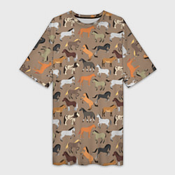 Футболка женская длинная Кони-лошади, цвет: 3D-принт