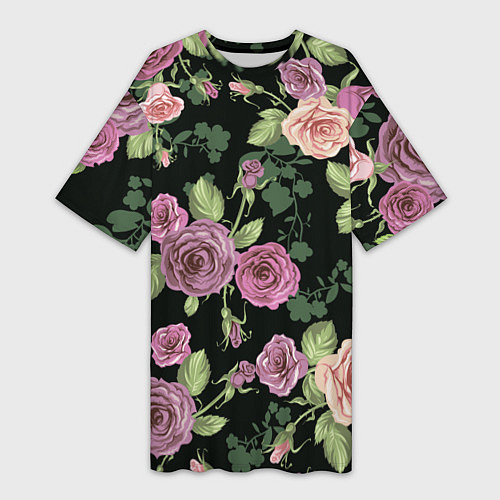 Женская длинная футболка Кусты роз / 3D-принт – фото 1
