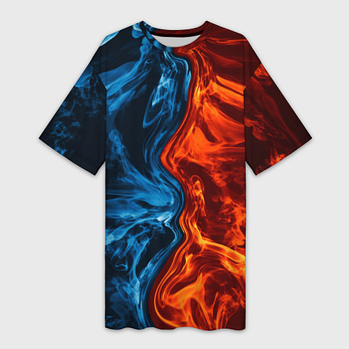 Женская длинная футболка Огонь и вода / 3D-принт – фото 1