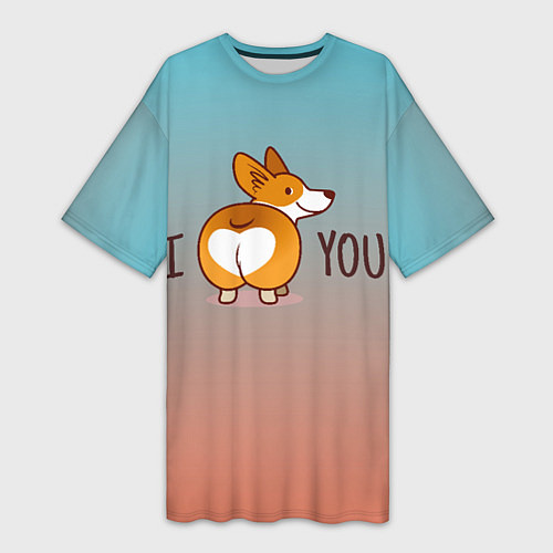 Женская длинная футболка I love you смешной корги / 3D-принт – фото 1