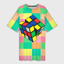 Футболка женская длинная Кубик Рубика, цвет: 3D-принт