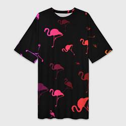 Футболка женская длинная Фламинго, цвет: 3D-принт