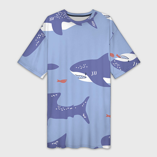 Женская длинная футболка Акулий косяк / 3D-принт – фото 1
