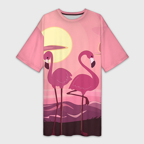Женская длинная футболка Фламинго / 3D-принт – фото 1