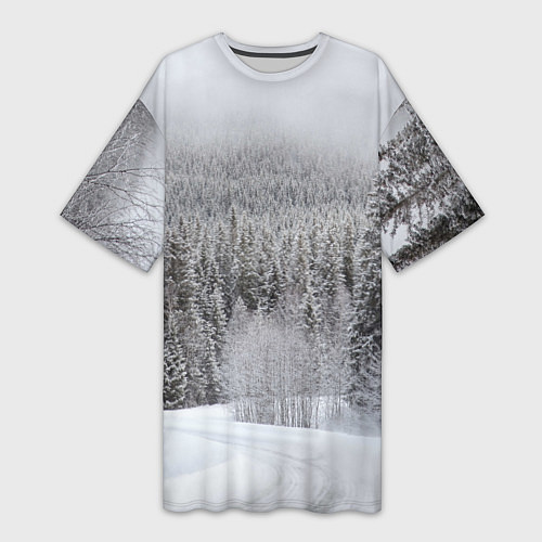 Женская длинная футболка Зимняя природа / 3D-принт – фото 1
