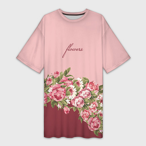 Женская длинная футболка Flowers / 3D-принт – фото 1