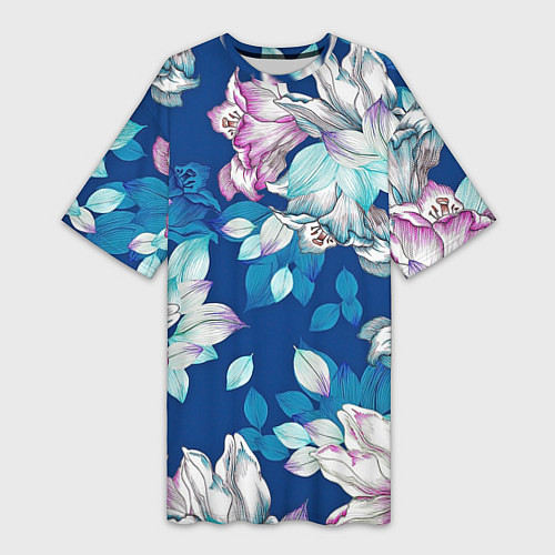 Женская длинная футболка Нежные цветы / 3D-принт – фото 1