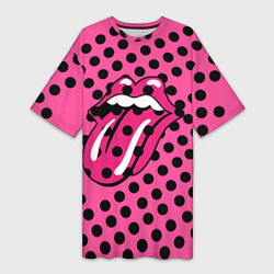 Женская длинная футболка Rolling stones pink logo