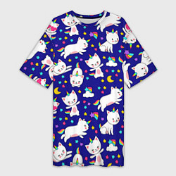 Женская длинная футболка Кот-Единорог