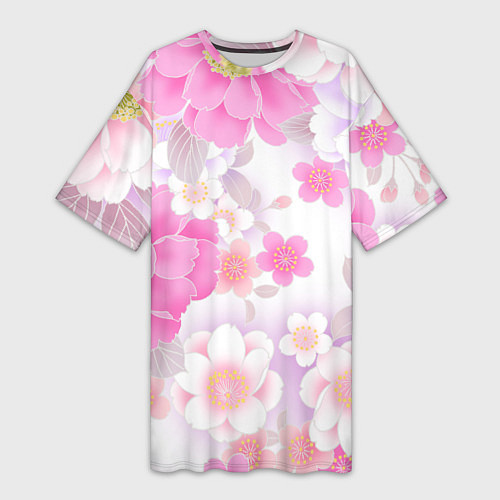 Женская длинная футболка Цветы / 3D-принт – фото 1