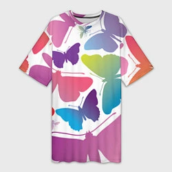 Женская длинная футболка Разноцветные бабочки