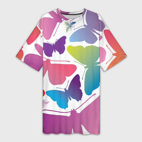 Женская длинная футболка Разноцветные бабочки / 3D-принт – фото 1